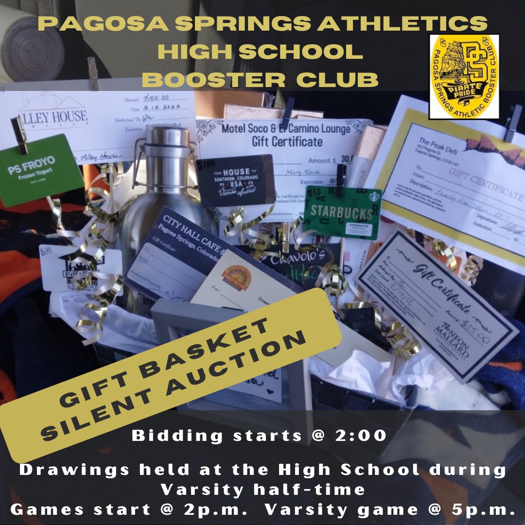 Booster's Club Silent Auction tonight at PSHS!!

Bidding starts at 2pm today.
Drawings held during half-time of the 5pm Varsity Boy's basketball game.

There will be gift baskets to bid on for all HS sports teams. Come out and bid to support for high school sports!