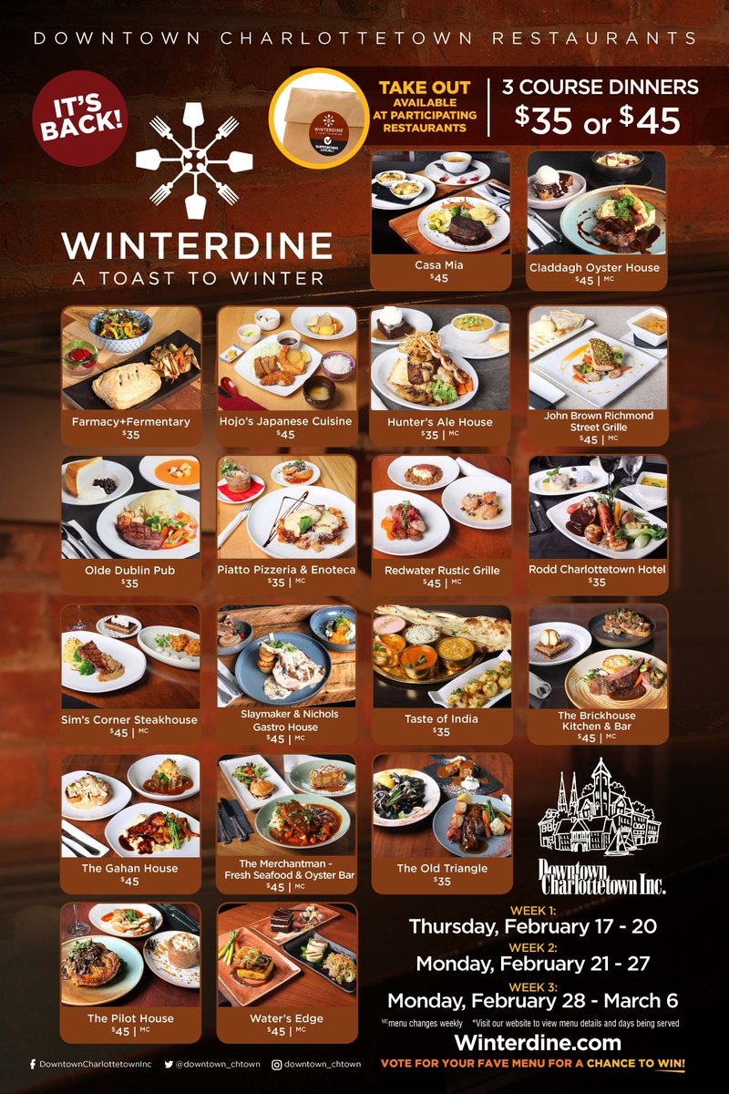 Downtown_Chtown's tweet photo. It's Friyay and Winterdine is here! The perfect excuse not to cook tonight. https://t.co/OkmHXWtptZ for menus and details. #supportlocaleats https://t.co/bFRxV26FTg