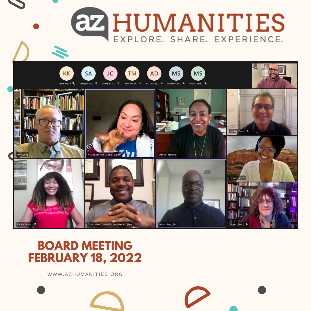 EdgarROlivo's tweet photo. 🏜️ We had a great time kicking off the year with @azhumanities board. It's inspiring to serve on a team that is committed to the wellness of our cultural history in Arizona. We also thanked @eshepickett for her lasting impact on our board! #community #grants #history #culture https://t.co/qLOHnnrSmM