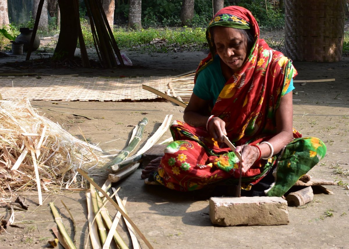 DAM_UK's tweet photo. Since June 2021 we have been providing emergency support in Jessore to 500 households particularly hard hit by COVID. We've also been helping people to develop their income earning potential, people like Madhumala who weaves wonderful chatia (mats). Thanks to @Read_Foundation https://t.co/RzzJg3p2pu