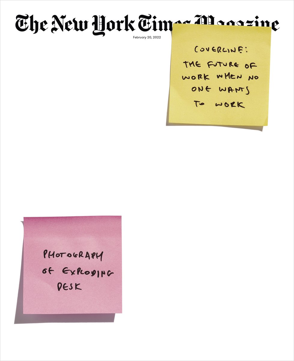 Gail Bichler (@gailbichler) on Twitter photo The cover of this weekend’s <a href="/NYTmag/">NYT Magazine</a>. "The Future of work when no one wants to work"
Photograph by Jamie Chung The cover of this weekend’s <a href="/NYTmag/">NYT Magazine</a>. "The Future of work when no one wants to work"
Photograph by Jamie Chung