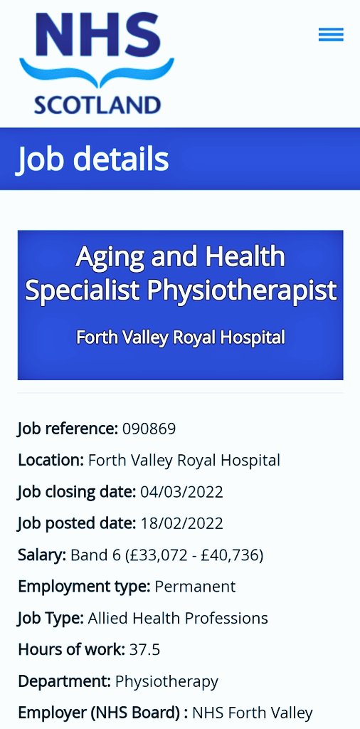 alunmyersphysio's tweet photo. Are you a driven Physiotherapist looking for:
An inpatient frailty &amp; elderly rehab role? ☑️
A friendly &amp; hardworking MDT? ☑️
Full-time permanent hours (37.5hrs)? ☑️
Good transport links &amp; easy parking on site? ☑️
Come join us in @NHSForthValley
👇
https://t.co/HNmgKHxx7C https://t.co/hft4uafyY4