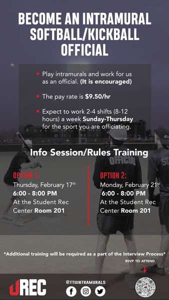 We need softball/kickball officials!!! Classroom training MONDAY February 21st! 
#everyoneplays