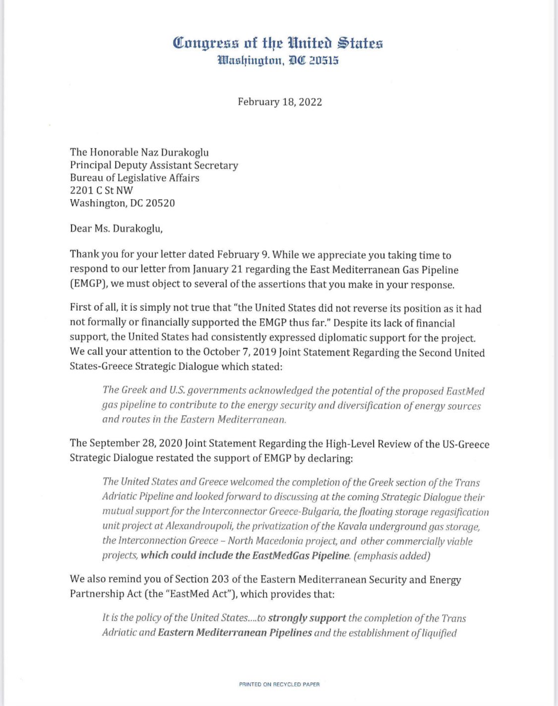 HellenicLeaders on Twitter: ".@RepGusBilirakis and Rep @NMalliotakis  continue pushing back against @StateDept's shifting of policy in EastMed  Gas Pipeline. https://t.co/dDgtdgzKbP https://t.co/NpBFAqQ1zw" / Twitter