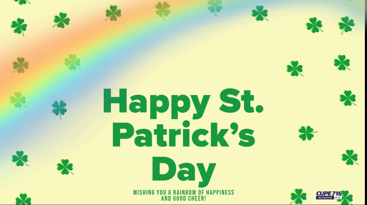 716Cupe's tweet photo. We want to wish everyone, "Happy St. Patrick's Day". Have a lucky day! #cupe716 #StPatricksDay2022 https://t.co/dE3TgjMgpg