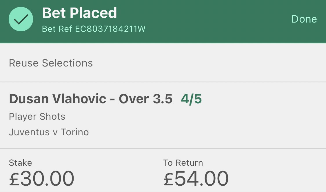 ValueBetSpotter's tweet image. 📅 Juventus vs Torino
🕵️‍♂️ Dusan Vlahovic - over 3.5 shots
🔒 Odds: 4/5 (Bet365)

Vlahovic has had TWELVE shots in his first two Juve games.

Shot history:

7, 5 (for Juventus)

6, 1, 4, 5, 7, 1, 5, 4, 4, 2, 4, 6, 4, 6.

Torino average 16.2 shots faced per game vs top four teams.