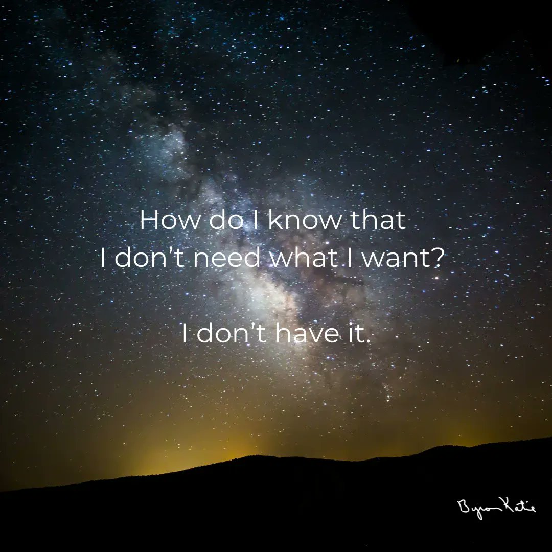 ByronKatie's tweet photo. How do I know that I don't need what I want?
I don't have it.
xoxo bk β€οΈ
Join me live every M, T, W from 9-10 am PT: https://t.co/FIIYj26ivN.
#theworkofbyronkatie #byronkatie #stars #meditation #lessismore #mindfulness #selfinquiry #mentalhealthquotes #livewithless https://t.co/iNH2lNFgtv