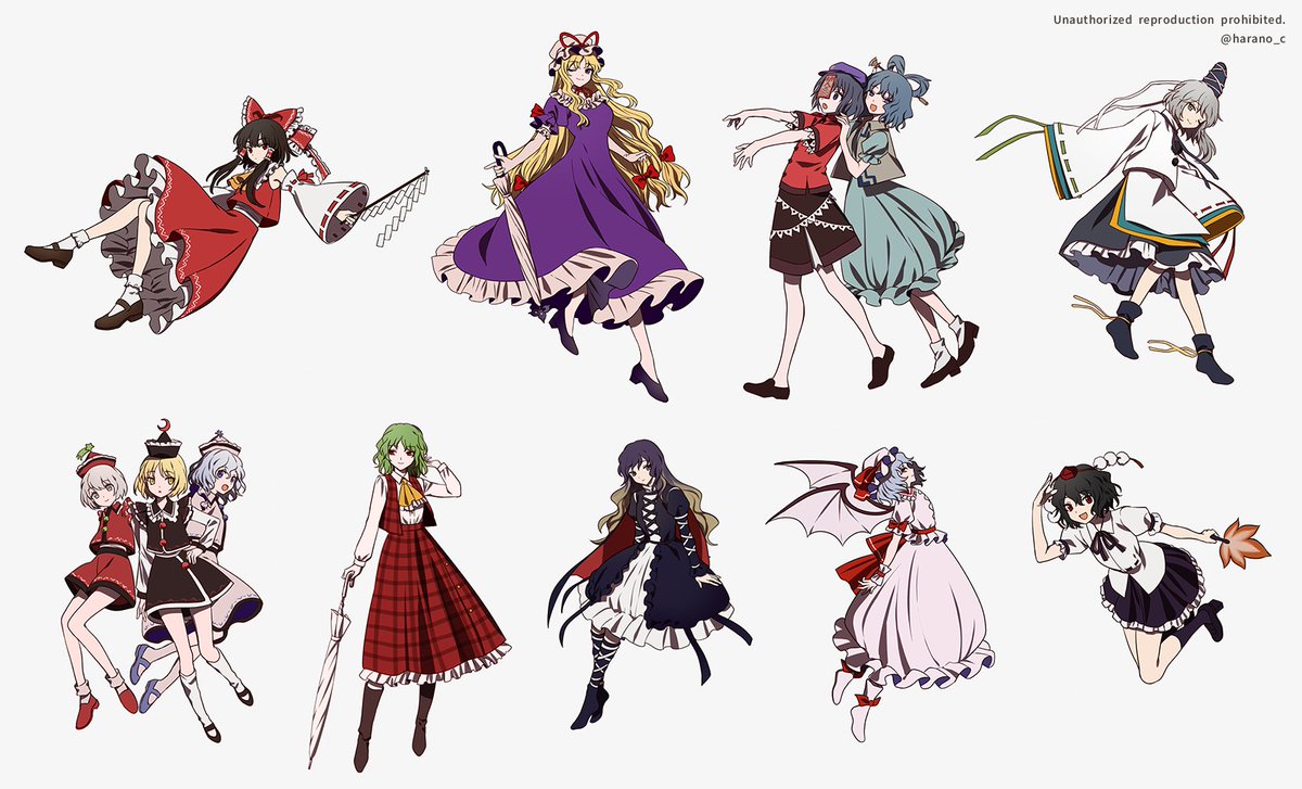 hata no kokoro ,hecatia lapislazuli ,kijin seija ,saigyouji yuyuko ,sukuna shinmyoumaru 6+girls multiple girls horns shirt skirt pink hair long hair  illustration images