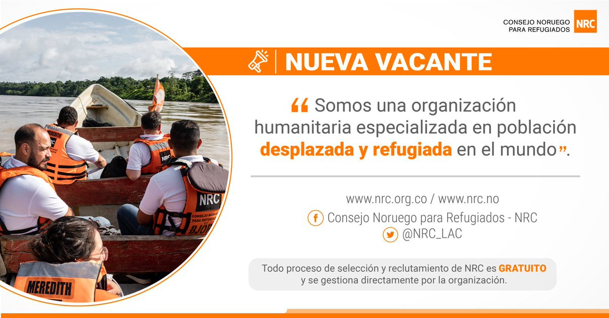 📢│ NRC busca especialista de protección para trabajar en Bogotá, #Colombia.

Postúlate👉nrc.org.co/trabaja-con-no…📅Fecha de cierre: 21 de febrero de 2022 │ #TrabajoSíHay
