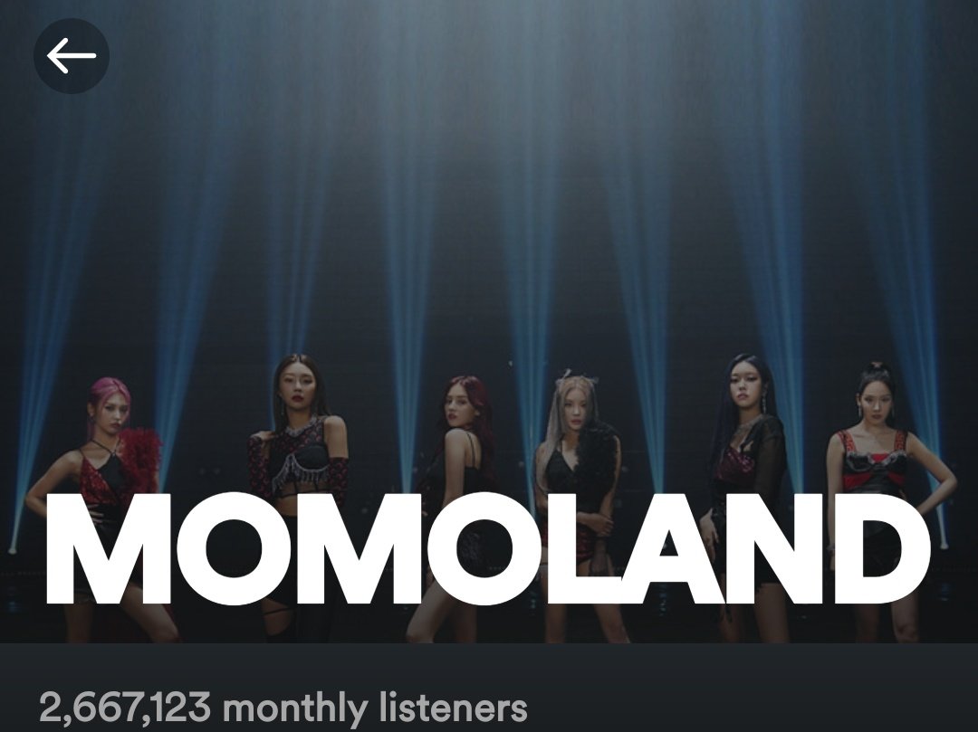 mmld_merries06's tweet photo. Why does the monthly listeners are decreasing? Merries what is happening...STREAM²!!!! #MOMOLAND #YUMMYYUMMYLOVE #BboomBboom #Baam #WrapMeInPlastic https://t.co/EgAs2Tospl