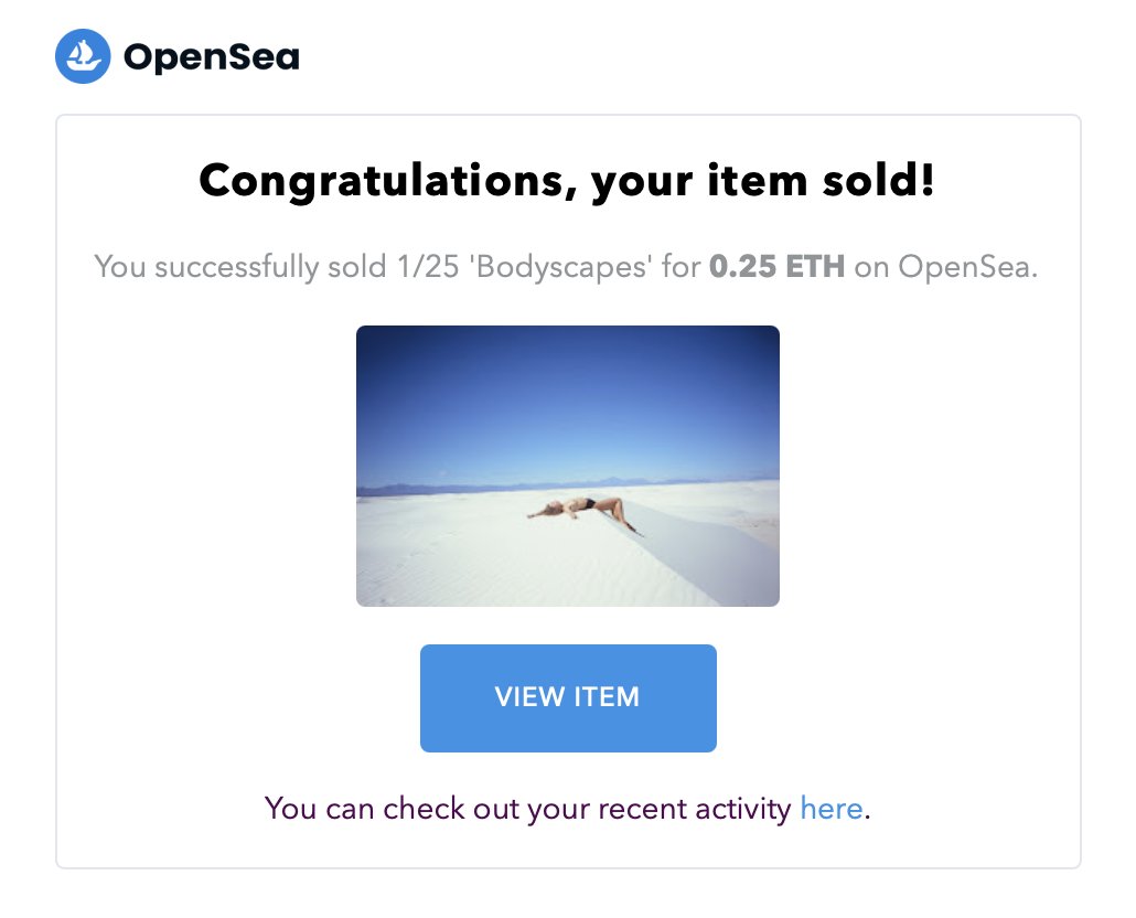 Best email to wake up to, thank you <a href="/ArtOnInternet/">AOI</a> for supporting 'Bodyscapes'! No better feeling 😄😃😁