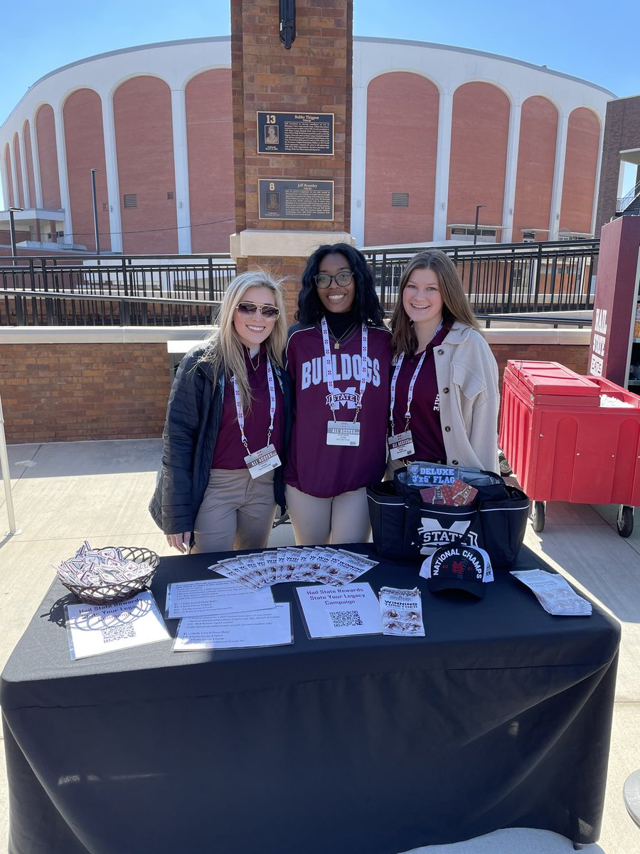 Bulldog Club &amp; Hail State Rewards set up in Right Field Plaza at the Dude! Come see us! <a href="/HailStateReward/">Hail State Rewards</a> #HailState