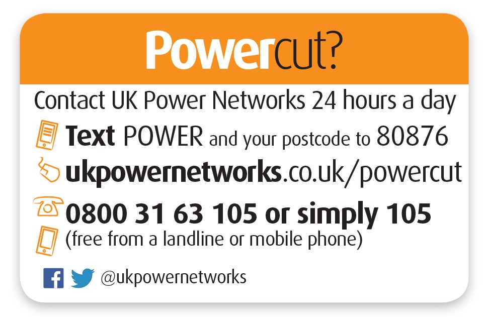 UKPowerNetworks's tweet photo. For widespread power cuts, we may be able to text you updates about your power. You can check by texting POWER and your postcode to 80876. (For example POWER IP3 8AA) https://t.co/nihc9CKaEG