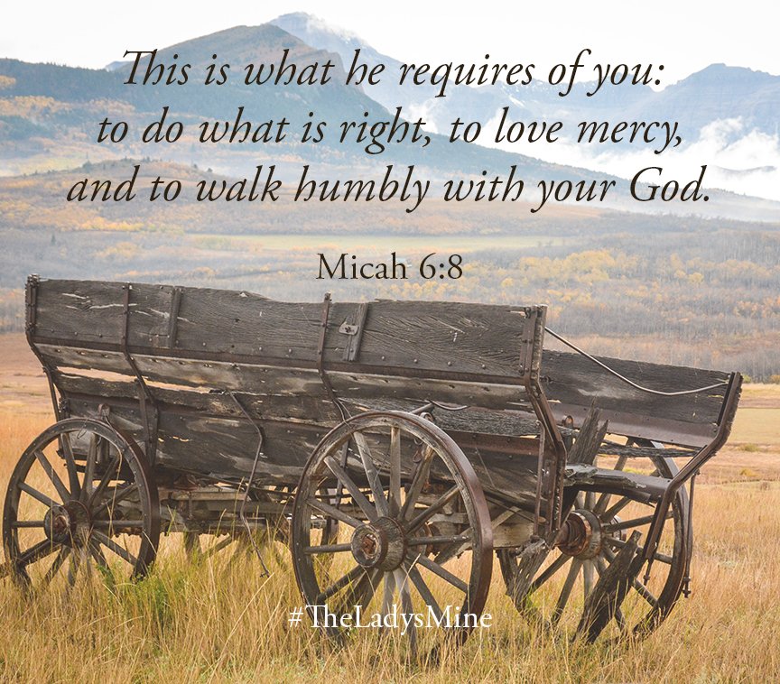 FrancineRivers's tweet photo. “The Lord has told you what is good, and this is what he requires of you: to do what is right, to love mercy, and to walk humbly with your God.”
—Micah 6:8

#TheLadysMine, available now.
https://t.co/AzQtIJl7Ga https://t.co/kaOJSTt7VP