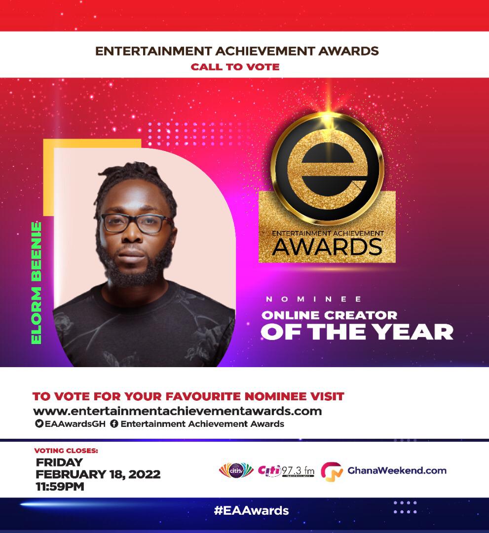 AgyemangOseiKw1's tweet photo. Voting ends tonight 😍 let’s get this  For @ElormBeenie  as “Online Creator Of The Year”  To VOTE for him, Kindly click the link below 👇🏾👇🏾👇🏾 
https://t.co/BjCekImBtl…

Cc @Jonilar @Volta_CAI @iametor @prince_kwaku @CitiTVGH https://t.co/qnpYJKzvZp