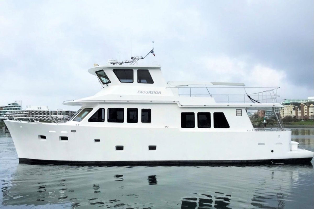 OceanPacificBC's tweet photo. This 60-foot Kristen coastal trawler came into our yard as the Excursion, and after a full repaint, was launched as the Pacific Lobo. Read more about it here: https://t.co/P4zkWpIt42 https://t.co/2htr6xyUMP