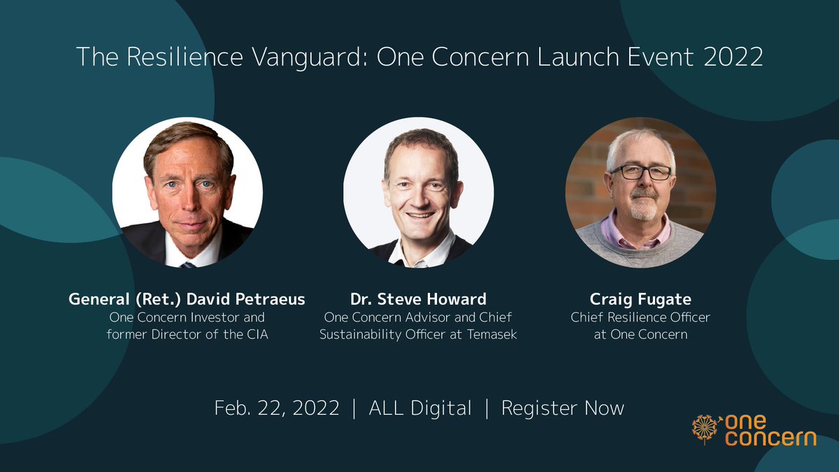 Register now! We are days away from our Resilience Vanguard event on 2/22.

Hear from our expert #climate panel – <a href="/WCraigFugate/">Craig</a>, Dr. <a href="/_stephenhoward/">Steve Howard</a>, and General (Ret.) David Petraeus – and get a first look at our new suite of #climateresilience products.

docs.google.com/forms/d/e/1FAI…