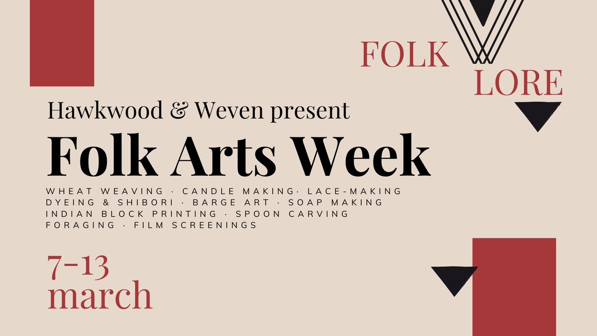 HawkwoodCFT's tweet photo. We have partnered up with Weven to deliver Hawkwood's first-ever Folk Arts Week, running 7-13th March 🔥 Appreciating craftsmanship and celebrating folk crafts! More info and how to book: https://t.co/5OdYbPntyE
#whatsonstroud #stroudevents #art #folk #folklore #crafts https://t.co/Wge3IFjKq6