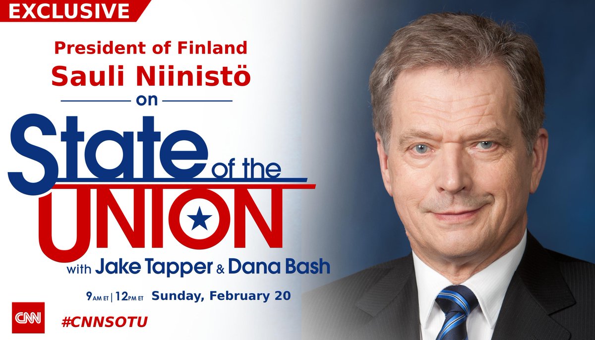 SUNDAY: President <a href="/Niinisto/">Sauli Niinistö</a> joins <a href="/DanaBashCNN/">Dana Bash</a> on #CNNSOTU. Hope you tune in!