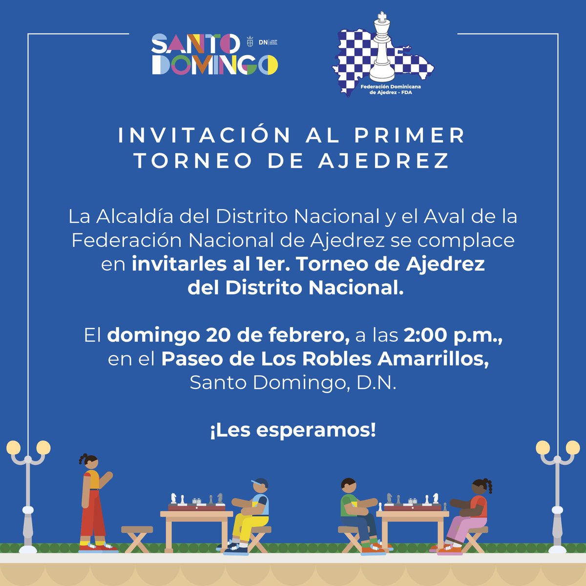 rafaneyte's tweet photo. La @AlcaldiaDN y su Departamento de Deportes se complacen en invitarles al 1er. Torneo de Ajedrez Santo Domingo 2022. Más de 50,000 pesos en premios. Con el aval de la @fdajedrez. ¡Participa y comparte de esta gran experiencia! #DeportesADN https://t.co/5PUGKMu5Qd