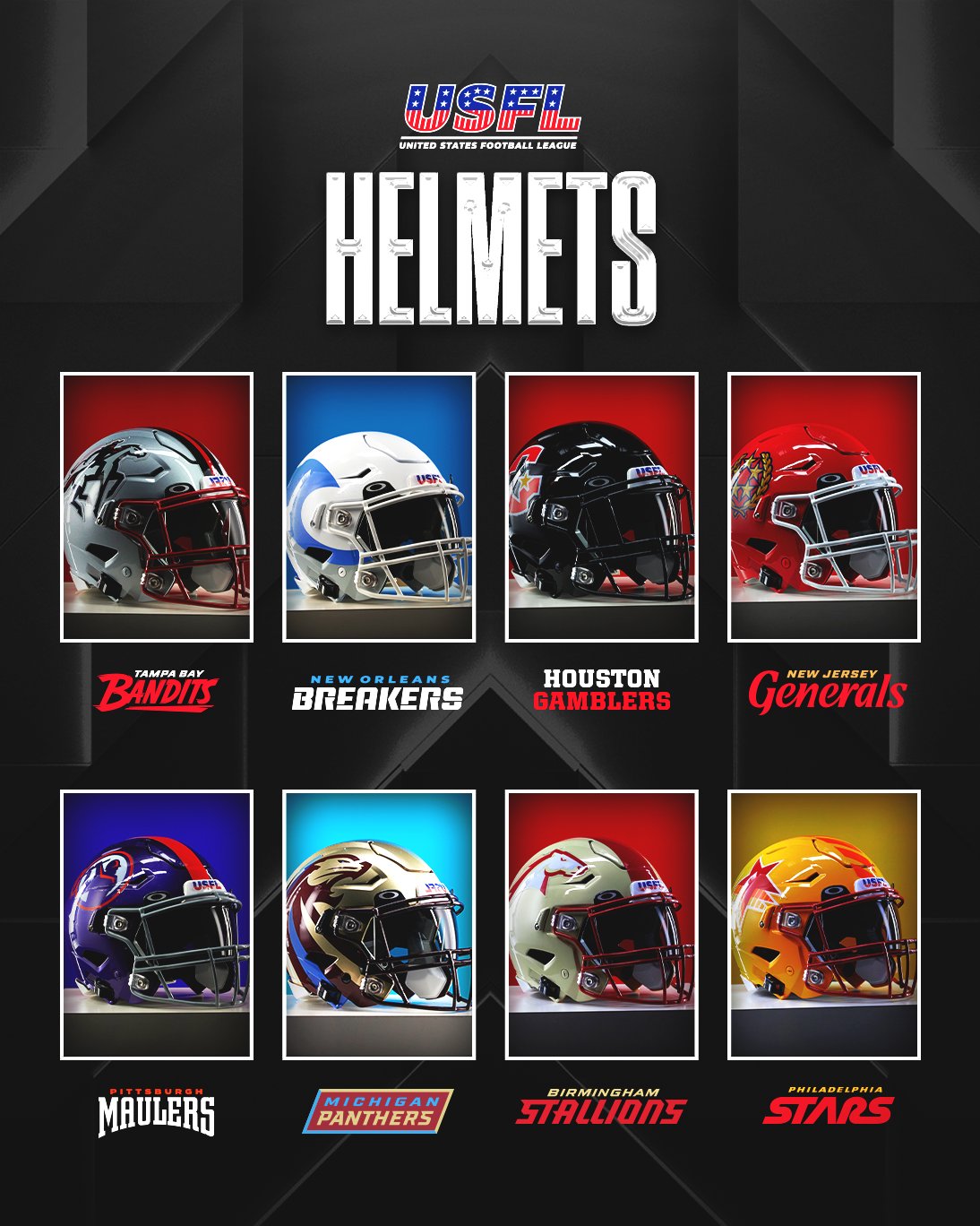 USFL on Twitter "All 8️⃣ USFL helmets. Which one's your favorite