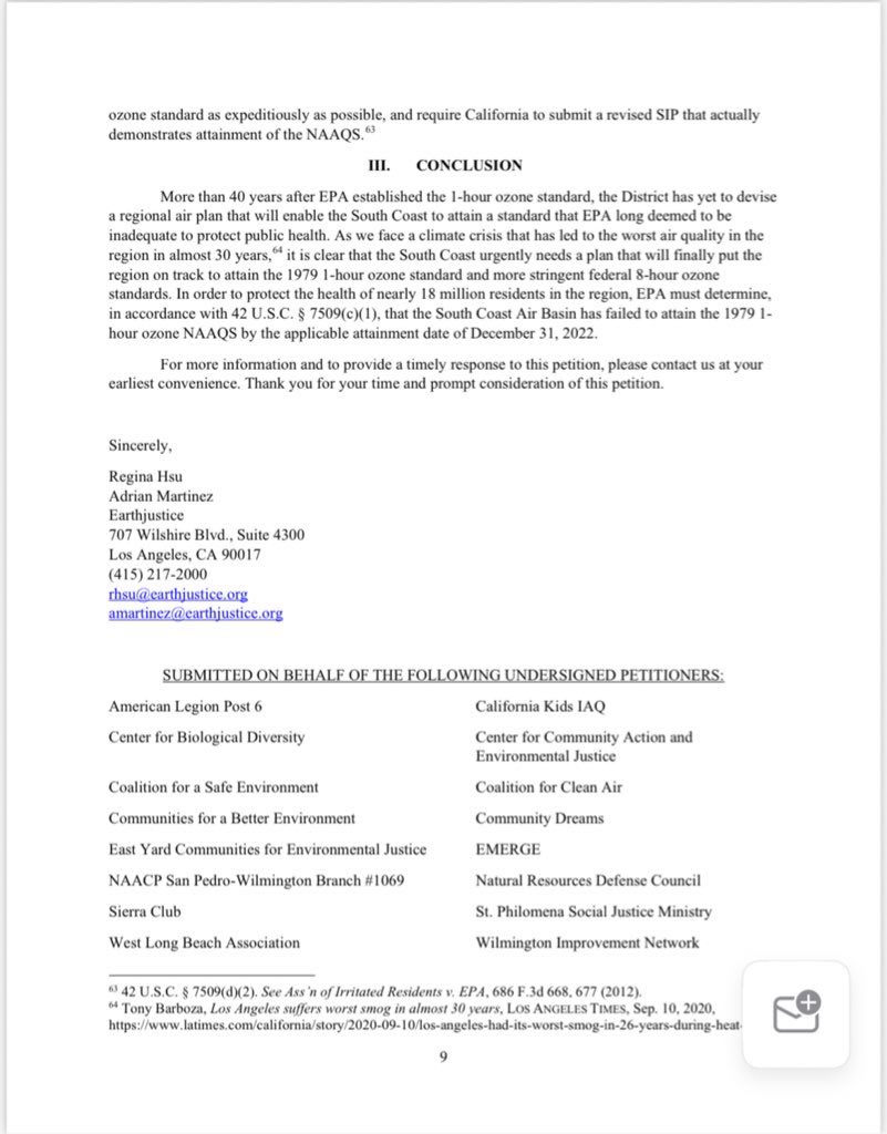 Today, @Earthjustice @EYCEJ @CCAEJ @NRDC @SierraClub @CBD_Climate & others filed a petition to @EPAregion9 regarding failures of @SouthCoastAQMD to meet the 1979 ozone standard 🙄

*1979 is not a typo. Kudos to my colleague @reginajhsu for putting together an awesome petition