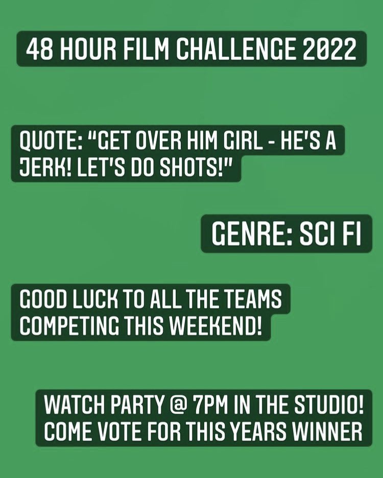 Here are the guidelines for this year’s 48 Hour Film Challenge! Happy filming!