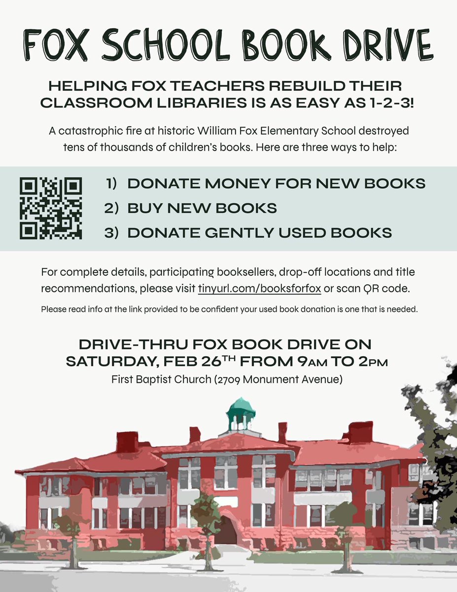 keri_treadway's tweet photo. Three easy ways to help rebuild classroom libraries after Fox Elementary School's catastrophic fire: https://t.co/kAtC8SmrWx 🦊❤️🦊 https://t.co/7nau0u44BC