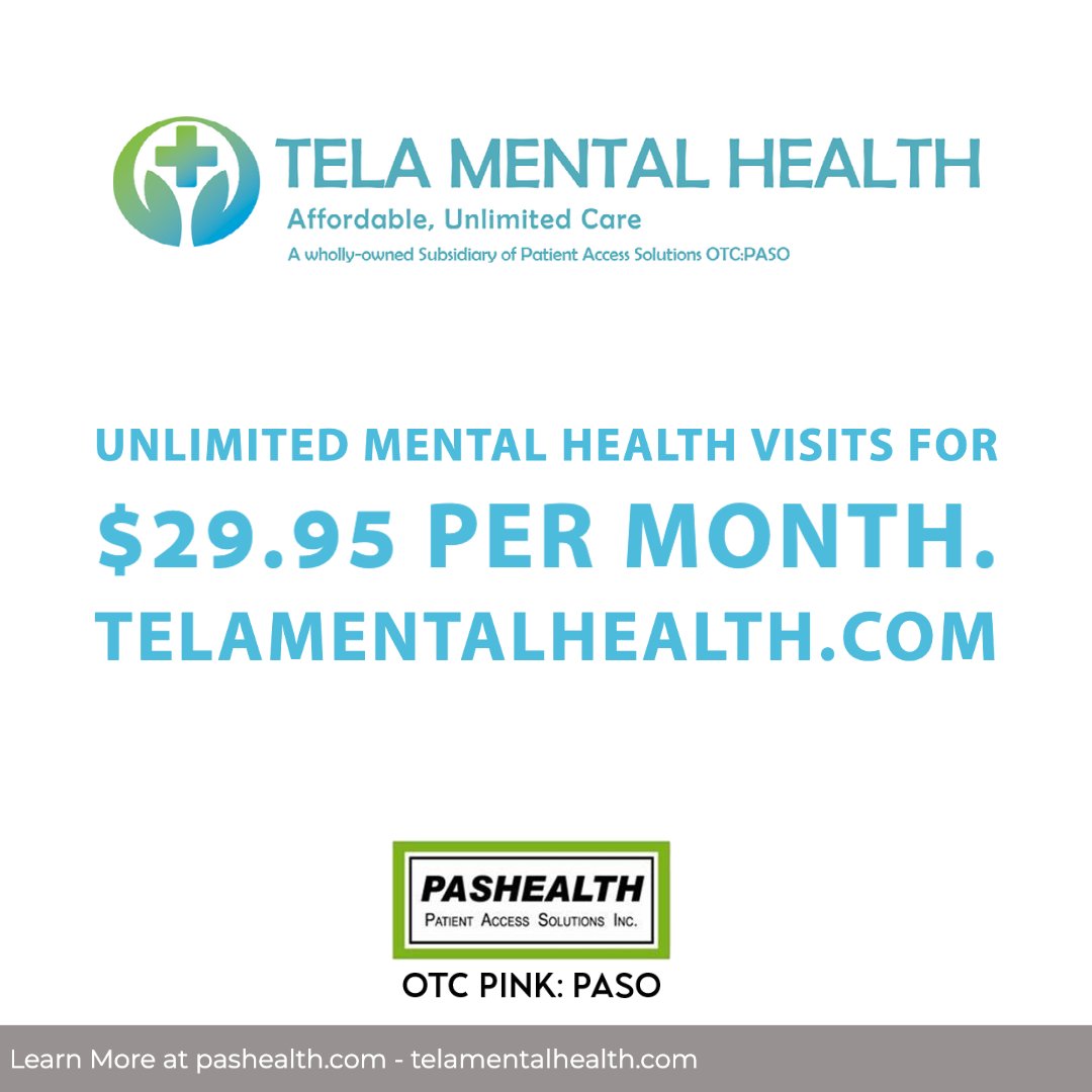 telamh's tweet photo. Tela Mental Health was acquired in 2021 to expand the core mission of parent company $PASO: to provide exceptional care at affordable rates. #mentalhealth #ehealth https://t.co/x4KW4AGl5P