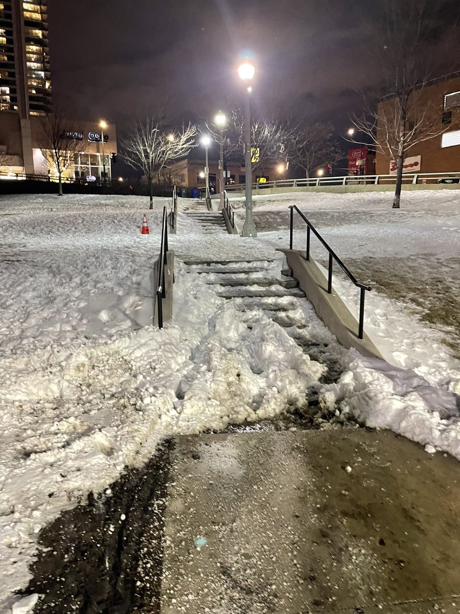Hey <a href="/ChicagoParks/">Chicago ParkDistrict</a> this could be a pretty hefty lawsuit if someone sued for falling. This happened the last snow too. It was a sheet of ice. Please come salt and clear the park at kinzie and des plaines