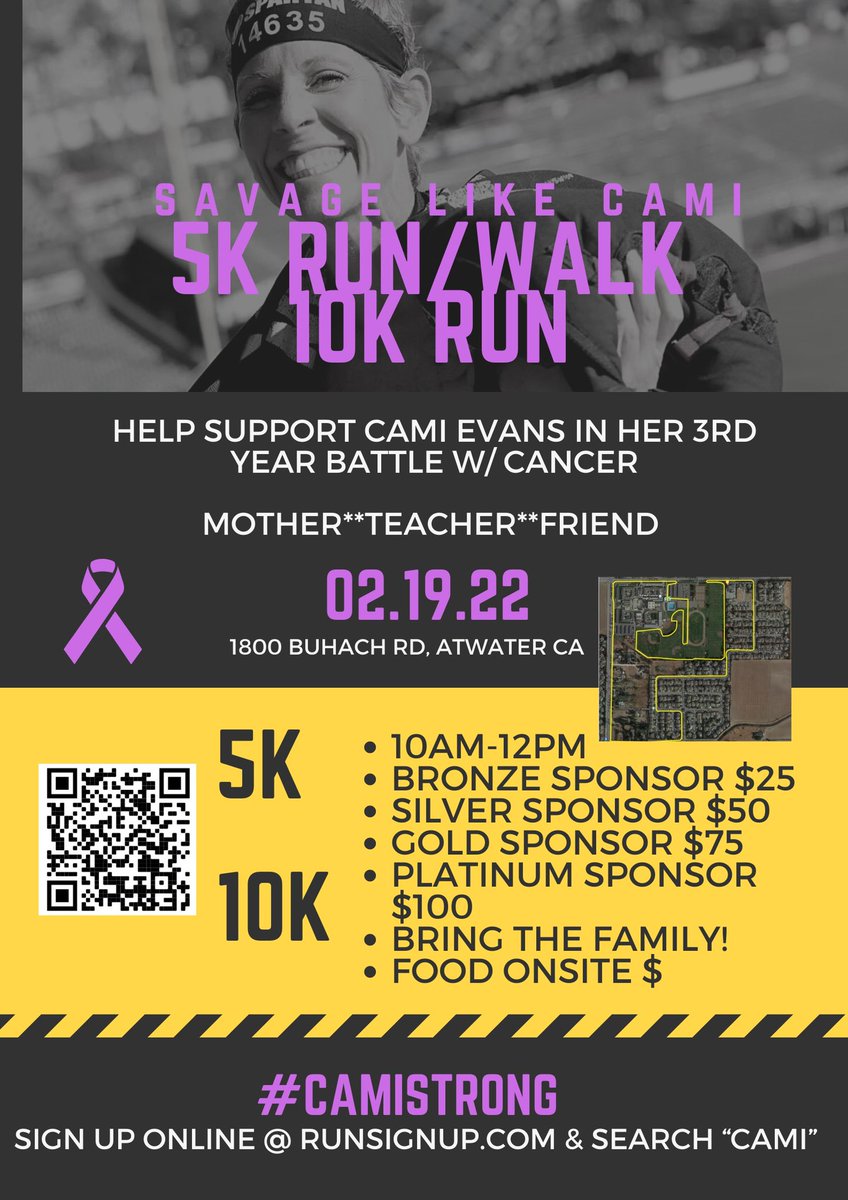 BCHSASB's tweet photo. Please stop by and support Ms. Evans in her fight! Online reg has closed but we are taking same day reg tomorrow morning! Rico’s tacos will be there so stop by and buy some delicious food! Beverages, fruit and extra shirts will also be available for purchase💜💜💜#camistrong https://t.co/1sKNOT4Ubz