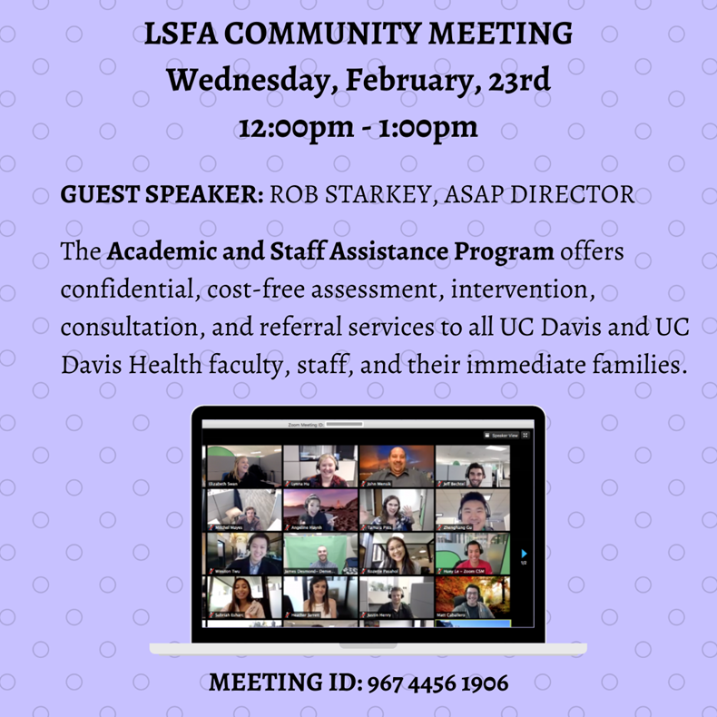 LSFAatUCDavis's tweet photo. Several raffles will be taking place during our Wednesday, February 23rd community meeting!! Hope you can join us. https://t.co/MnwrJuhkoP