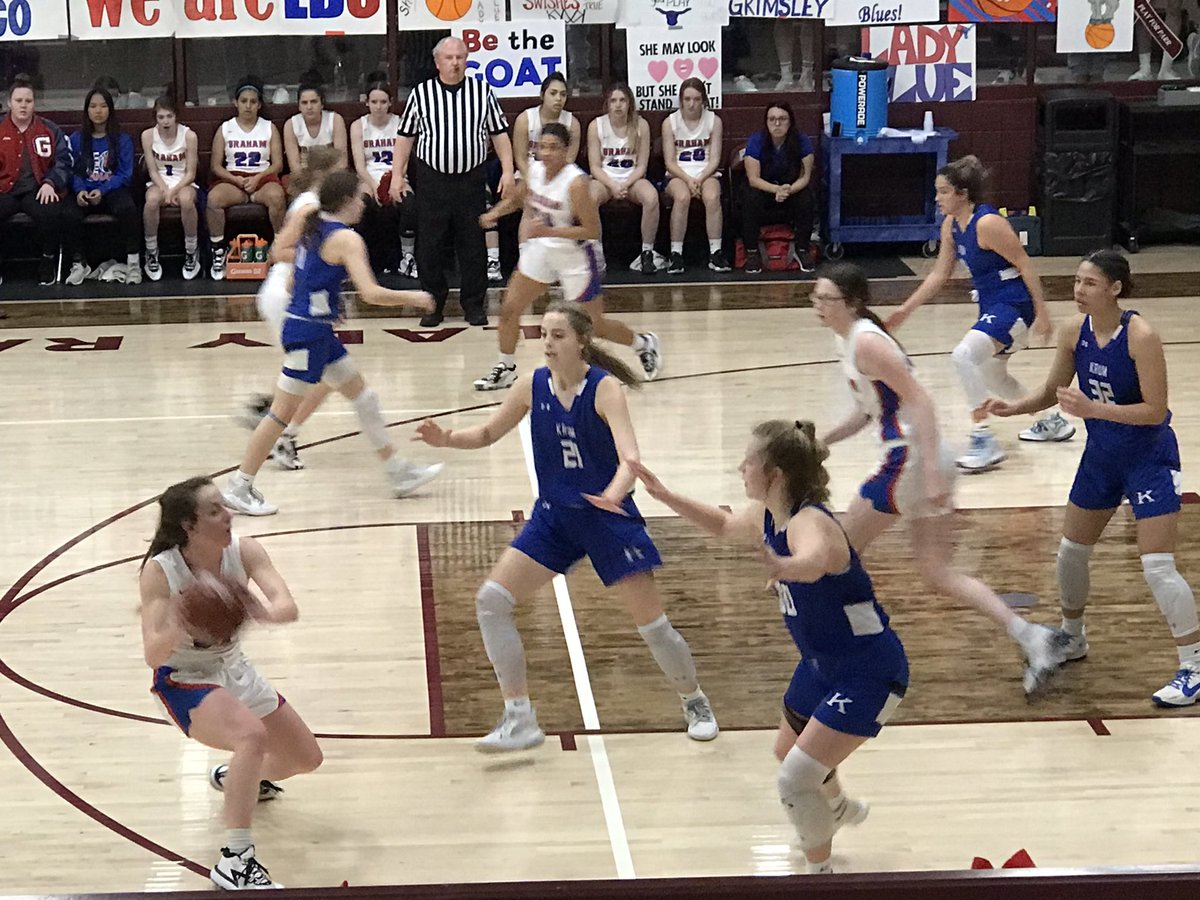 KrumHighSchool's tweet photo. Well, we got a ballgame! Lady Cats lead 44-43 to start the 4th quarter. #letsgo #beatgraham #ownthedome #excellence https://t.co/LQ98evqXzg