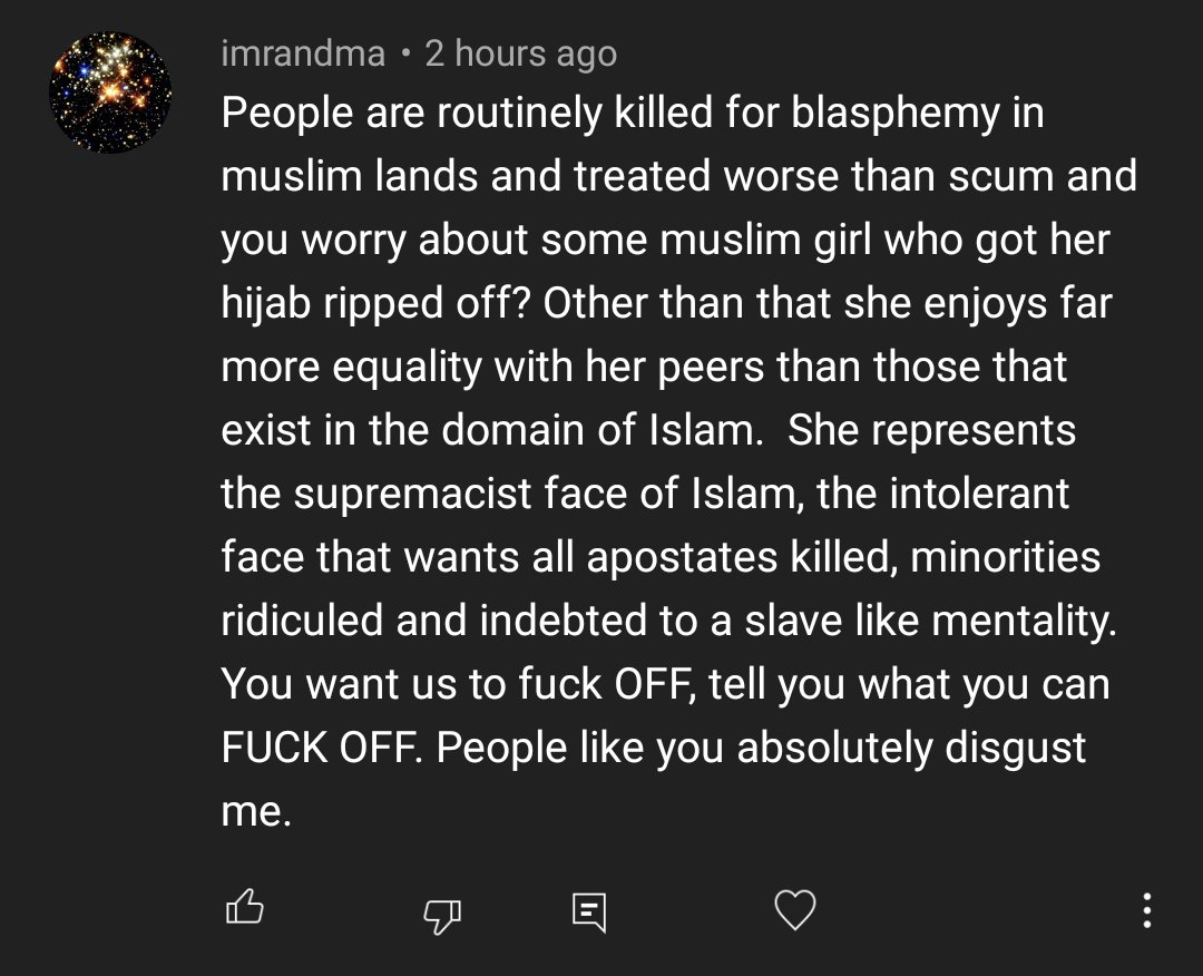 Don't bother pretending to care about women's rights if this is how you respond to an underage girl being physically assaulted for wearing a hijab.

You're just as vile as those who force the hijab onto others.