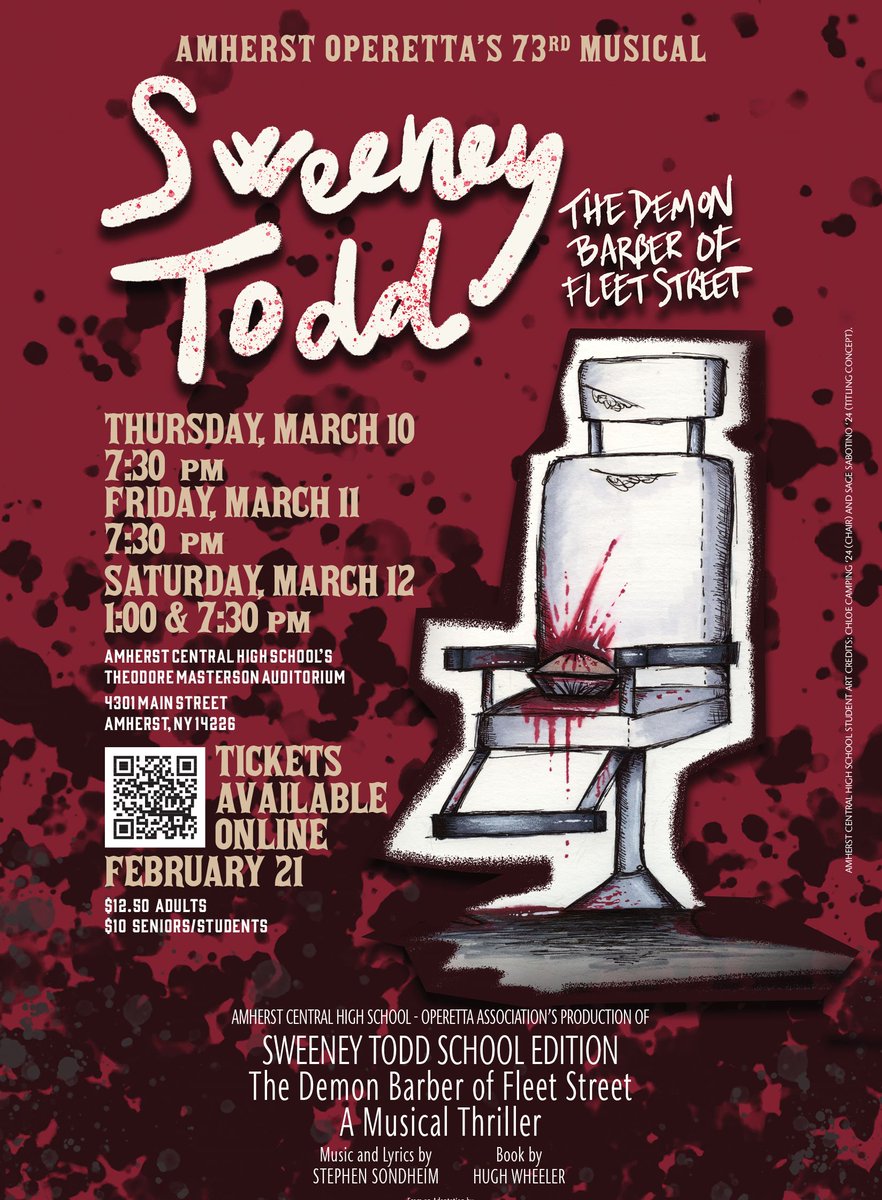 Online ticket sales have opened for the 73rd Amherst Operetta performances in March. Our talented students are taking on an ambitious musical thriller, "Sweeney Todd: School Edition, The Demon Barber of Fleet Street". Learn more and get tickets, amherstschools.org/operetta