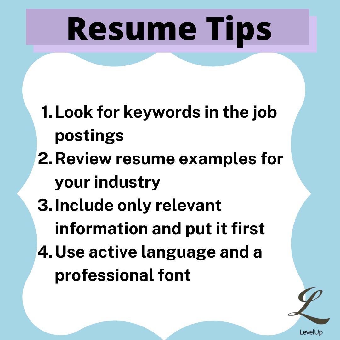 level_up_app's tweet photo. Resumes offer a way to display your top skills and qualities to employers. Here are 8 resume tips for creating a great resume. Do you have any other resume tips? Let us know in the comments below! https://t.co/y59YuO98FL