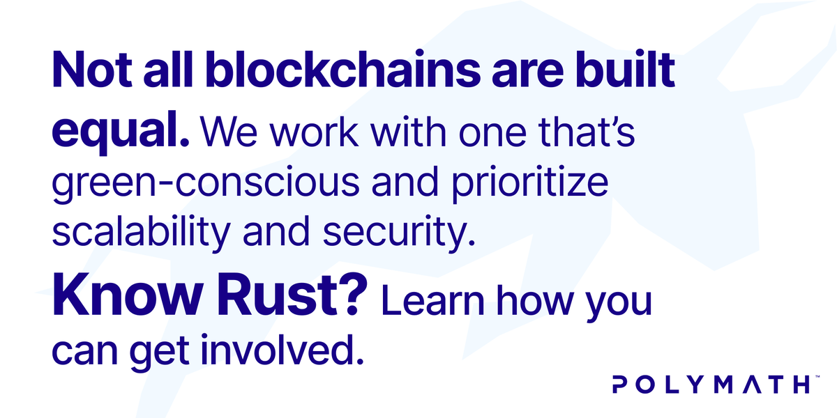 Polymath is hiring a Senior Rust Engineer! 

We're looking for Rust #developers who want to work on high-impact sophisticated #blockchain projects and help make #tokenization easy for businesses.

polymath.bamboohr.com/jobs/view.php?…

<a href="/ThisWeekInRust/">This Week in Rust</a> <a href="/rustlang/">Rust Language</a> #EngineeringJobs #web3 #DeFi