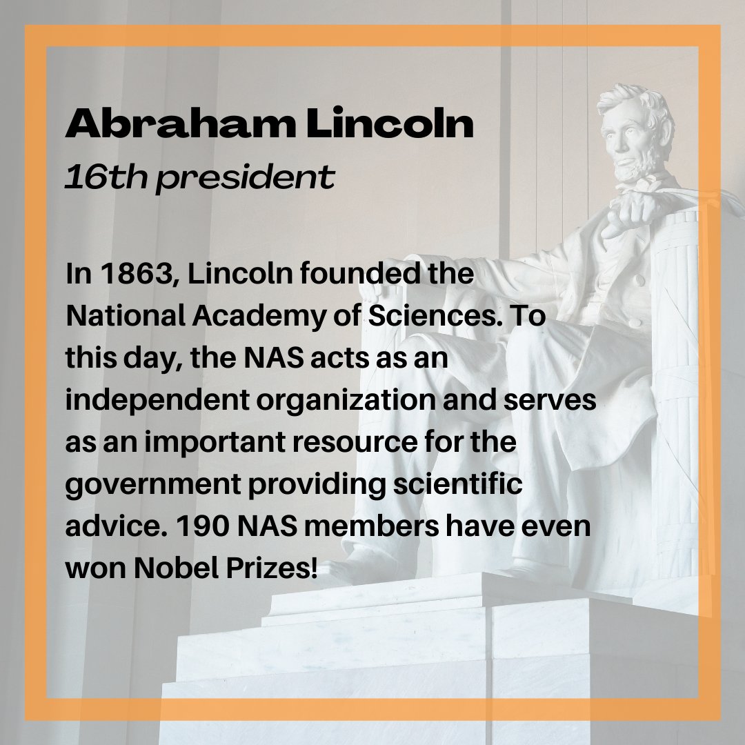 legendlearning's tweet photo. Did you know Abraham Lincoln founded the National Academy of Sciences in 1863? Itโs Presidentsโ Day and to celebrate weโve compiled a list of some past presidentsโ contributions to #math and #science!
#presidentsday #sciencehistory #mathhistory #teachingstudents https://t.co/Q1xVyLIMaX