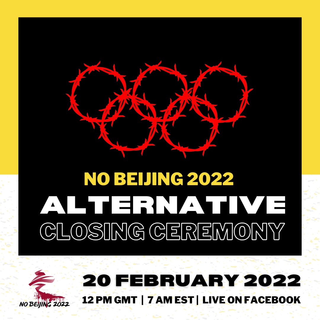 This Sunday, don't watch the Olympics #ClosingCeremony!

Instead, join Tibetan, Uyghur, and Hongkonger activists for the Alternative Opening Ceremony! Go to SFT's Facebook to stream it live!

#IWillNotWatch #Beijing2022 #Olympics2022 #Olympics #TogetherForASharedFuture