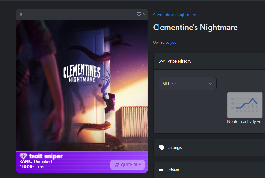 PapaHyungYT's tweet photo. decide to mint @ClementinesGame at the suggest 60$ gas but turns out only paid 18$.

great job on the contract and now i have this one. https://t.co/V8YaX1bjZi