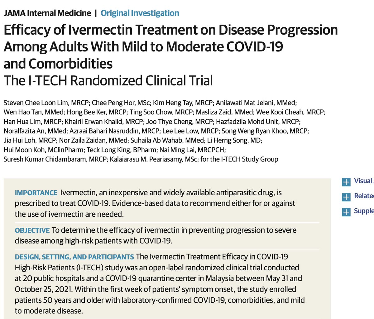 grahamwalker's tweet photo. This ivermectin trial just came out today, enrolling >500 high-risk people early in their COVID disease course. 30% were not vaccinated. There were no benefits to ivermectin.

How long until we see grifters trying to explain why ivermectin didn't work?

https://t.co/xH26d4Gkj1 https://t.co/J8d3Yx7jfn