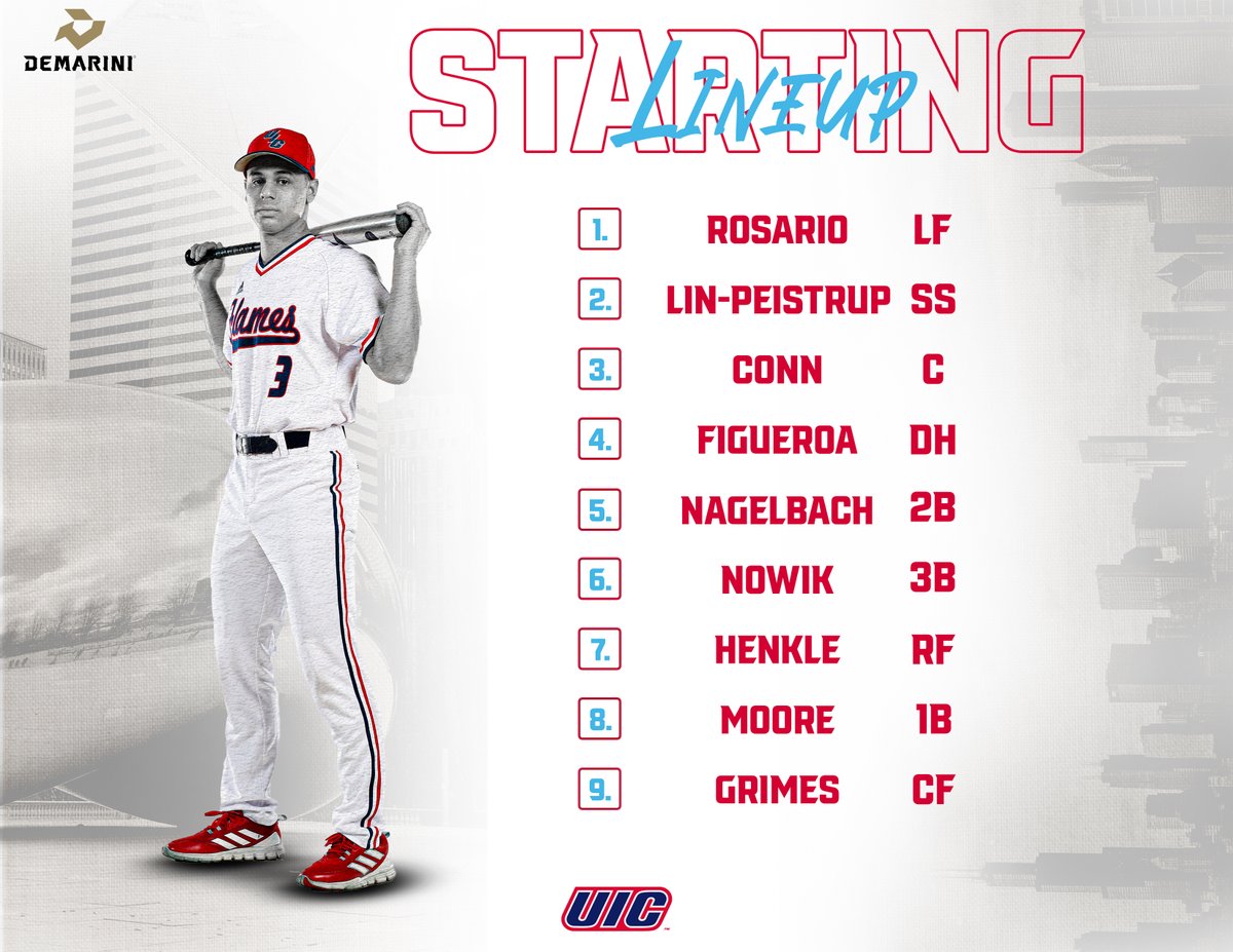 UIC_Baseball's tweet photo. We are just about one hour from first pitch and here's how the Flames will take the field to open the 2022 season!

#FireUpFlames https://t.co/fcxAGR61Gf