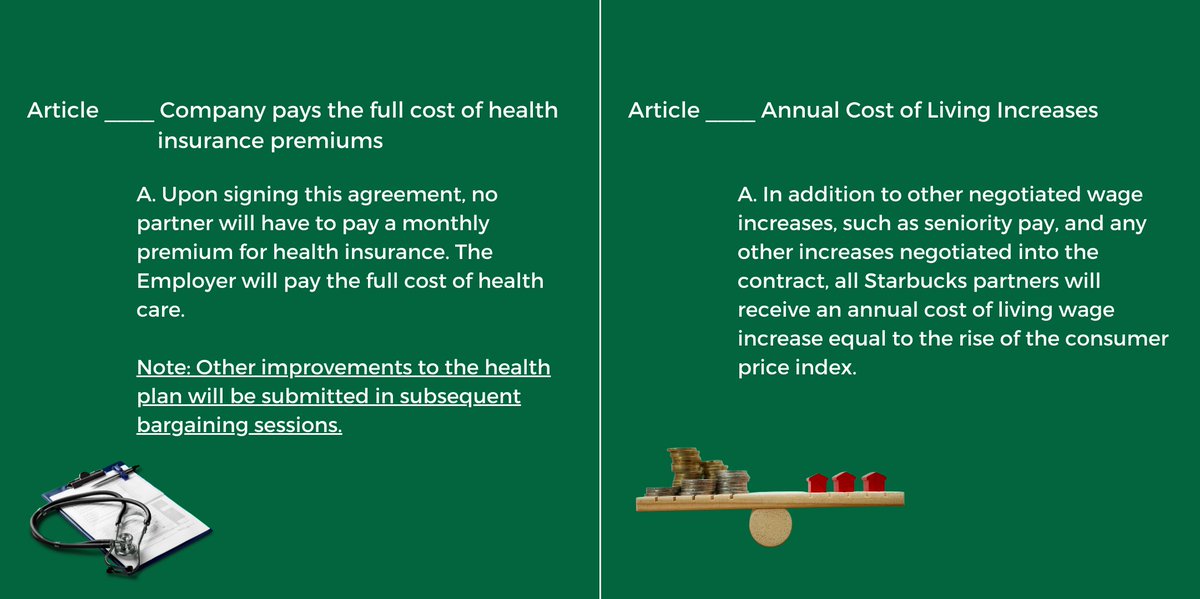 Starbucks corporate is misrepresenting our bargaining process to partners around the country, even telling them we aren't seeking economic improvements. To clear up the misinformation, here are the first economic proposals we have submitted to the company!