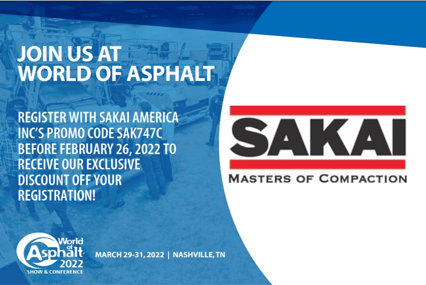 sakaiamerica's tweet photo. Use our promo code SAK747C by tomorrow for a discount to World of Asphalt in Nashville, TN. Then come see us at booth #2936.
#WorldOfAsphalt
#mastersofcompaction https://t.co/j52pjnGBe6