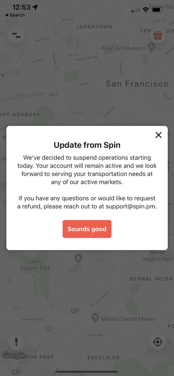 What happened to Spin scooter-sharing in San Francisco today? 

I was browsing through the Spin app to rent a scooter in San Francisco, and it show an Update from Spin that the company has "decided to suspend operations starting today."