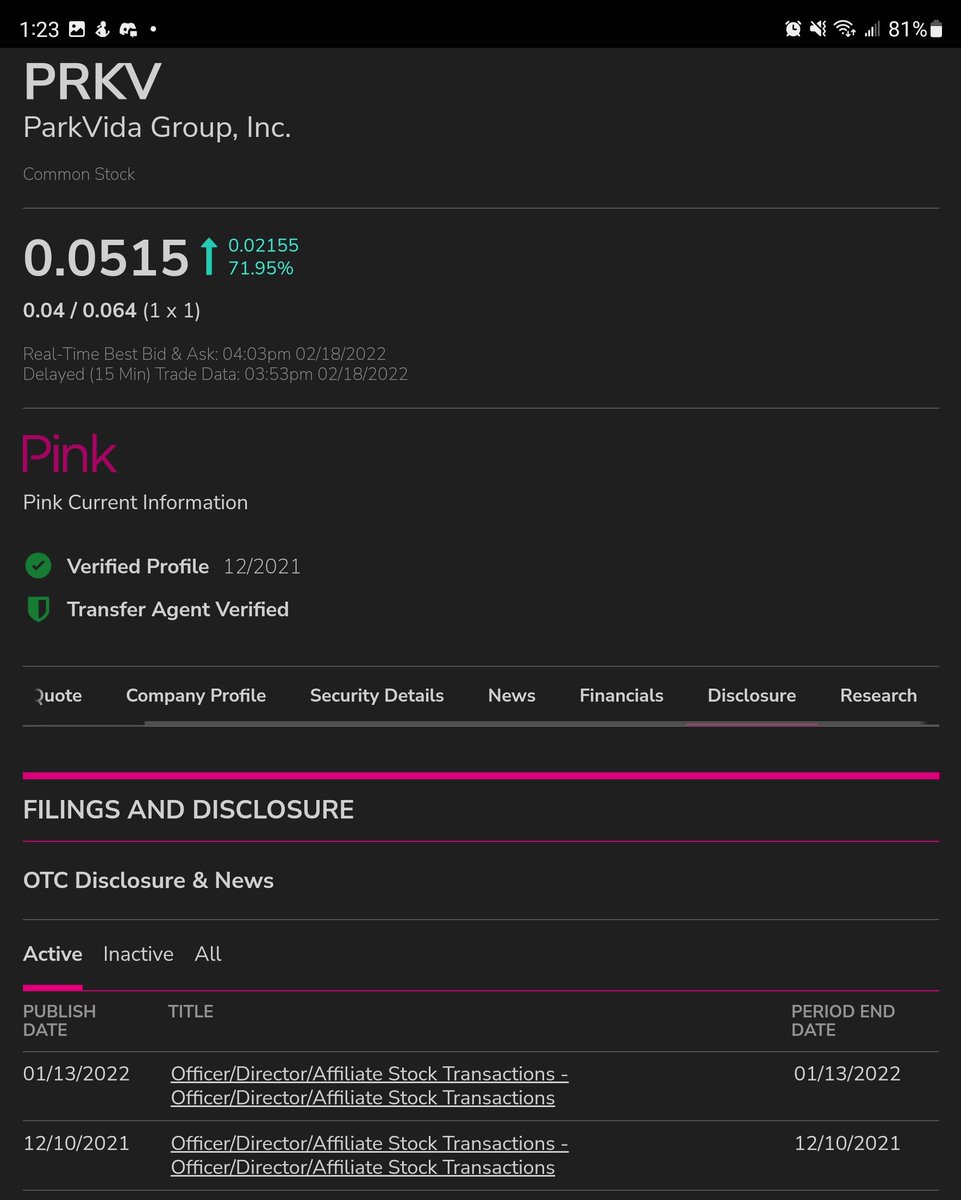 parkvida.io/home
$PRKV new website out
5 mil float at 0.03, now 0.05, yes you gotta hit the ask now haha
Resort developing on 700 acres in Loma Prieta
CEO buying shares on open market, insider buys filings on OTC Markets
<a href="/Jcazz17/">Joe Cazz</a> <a href="/nxtplse/">ScalpIt</a> <a href="/BawzRs/">Gage</a> <a href="/dieseld28/">money</a> @BMoeKnows