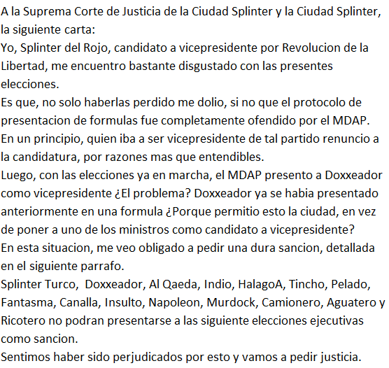 Carta documento en forma de denuncia hacia las presentes elecciones de @CiudadSplinter, leer atentamente.