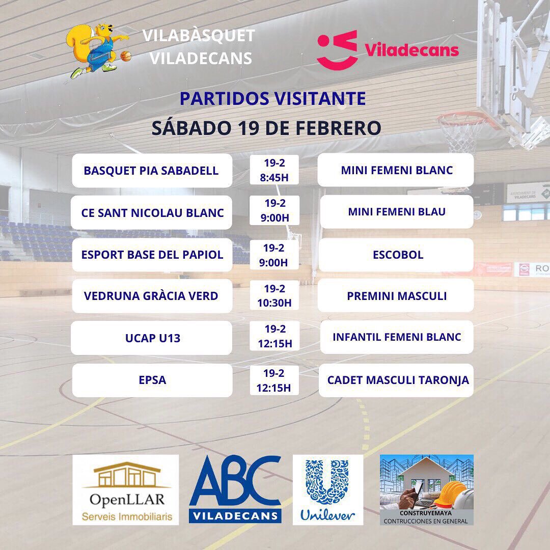 Horarios del sábado 19 de febrero por la mañana, en Atrium y como visitante 🐿💙🏀

<a href="/ViladecansTweet/">AjuntamentViladecans</a> <a href="/FCBQ/">FCBQ</a>