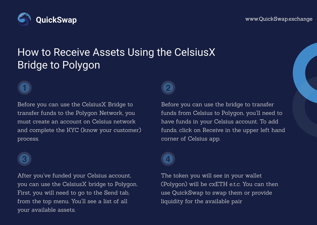 oatcrypto's tweet photo. 🌉You may now bridge your $ADA, $DOGE, and $ETH from Celsius Network to #Polygon for free, thanks to a partnership between @QuickswapDEX and @CelsiusXDeFi.

⚡️Say goodbye to high gas fees!

Learn how with this guide

#DeFi #DEX #Ethereum #doge #ADA https://t.co/TymxUI5wbN