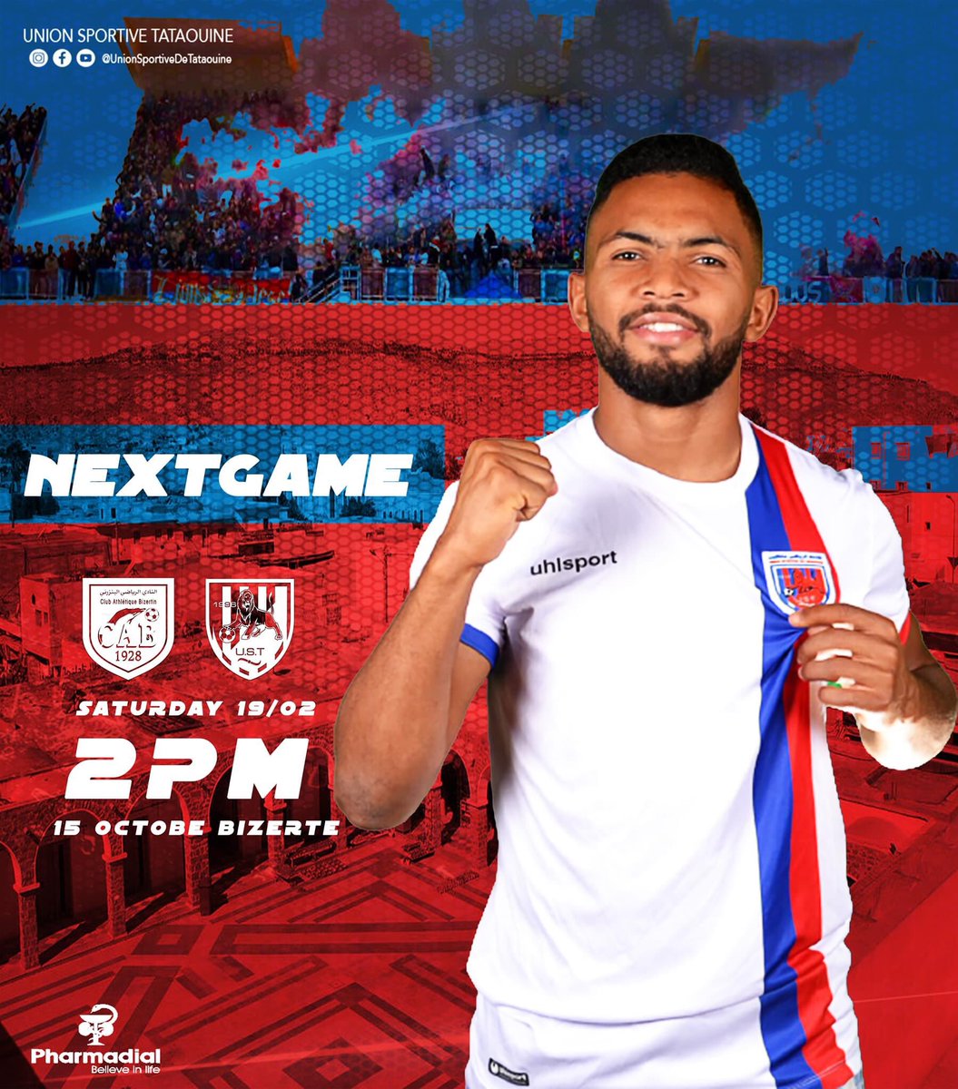 USTataouine's tweet photo. Prochain match โค๏ธ๐
๐ | #CABizertin
๐ | Ligue 1 ๐น๐ณ - Groupe A - J08
๐ | Samedi 19 fรฉvrier
๐ | 14h00
๐ | Bizerte
๐ | Stade du 15 Octobre
๐ฒ | #CABUST https://t.co/LQ6dzuEyb7